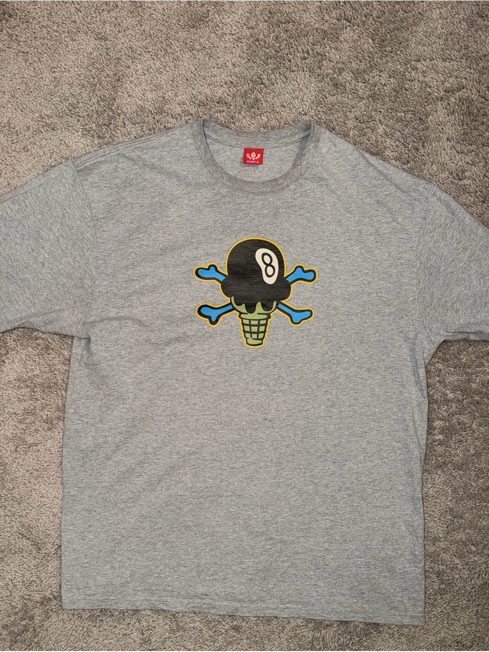 Ice Cream Gray Graphic Tee with Ice Cream 8Ball Skull Design